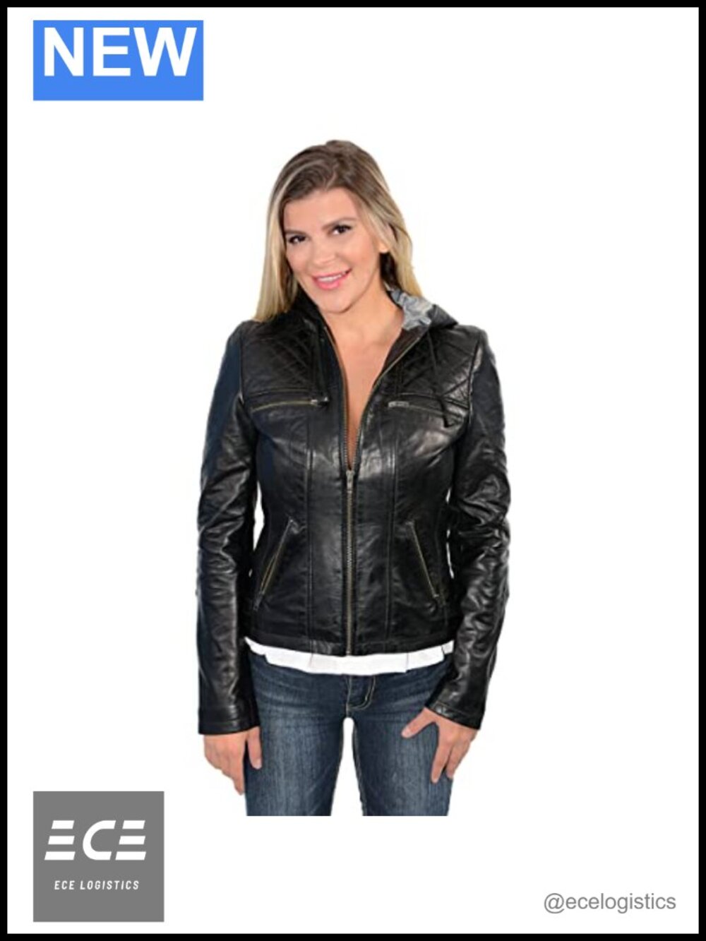 Lambskin Leather Hooded Scuba Jacket Drawstring Zip Front Moto